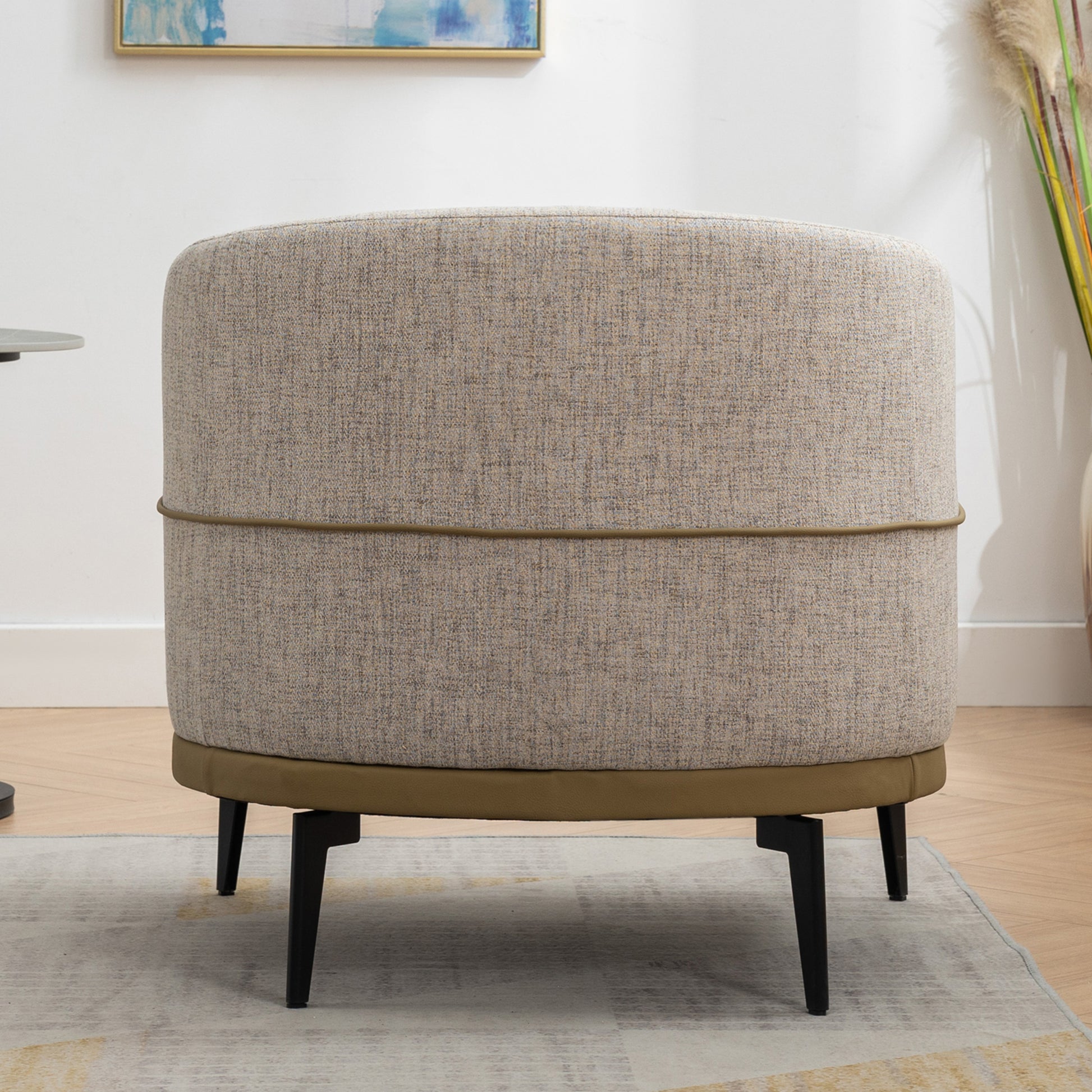 Modern Two Tone Barrel Fabric Chair, Upholstered Round Armchair For Living Room Bedroom Reading Room, Mustard Green Mustard Linen