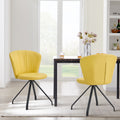 Light Yellow 360 Swivel Makeup Home Office Chair, Pu Vanity Chair, Nail Chair For Women, Queen Fancy Chair For Girls,Upholstered Chair With Black Metal Legs For Dining Room Bedroom And Living Room Metal Stripe Light Yellow Dining Room Sponge Dry Clean