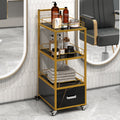 Beauty Salon Storage Trolley Cart,With Lockable Rolling Wheels,Metal Frame Marbled Board,Drawer Barber Salon Furniture,Black Gold Black Modern Mdf Mdf Metal