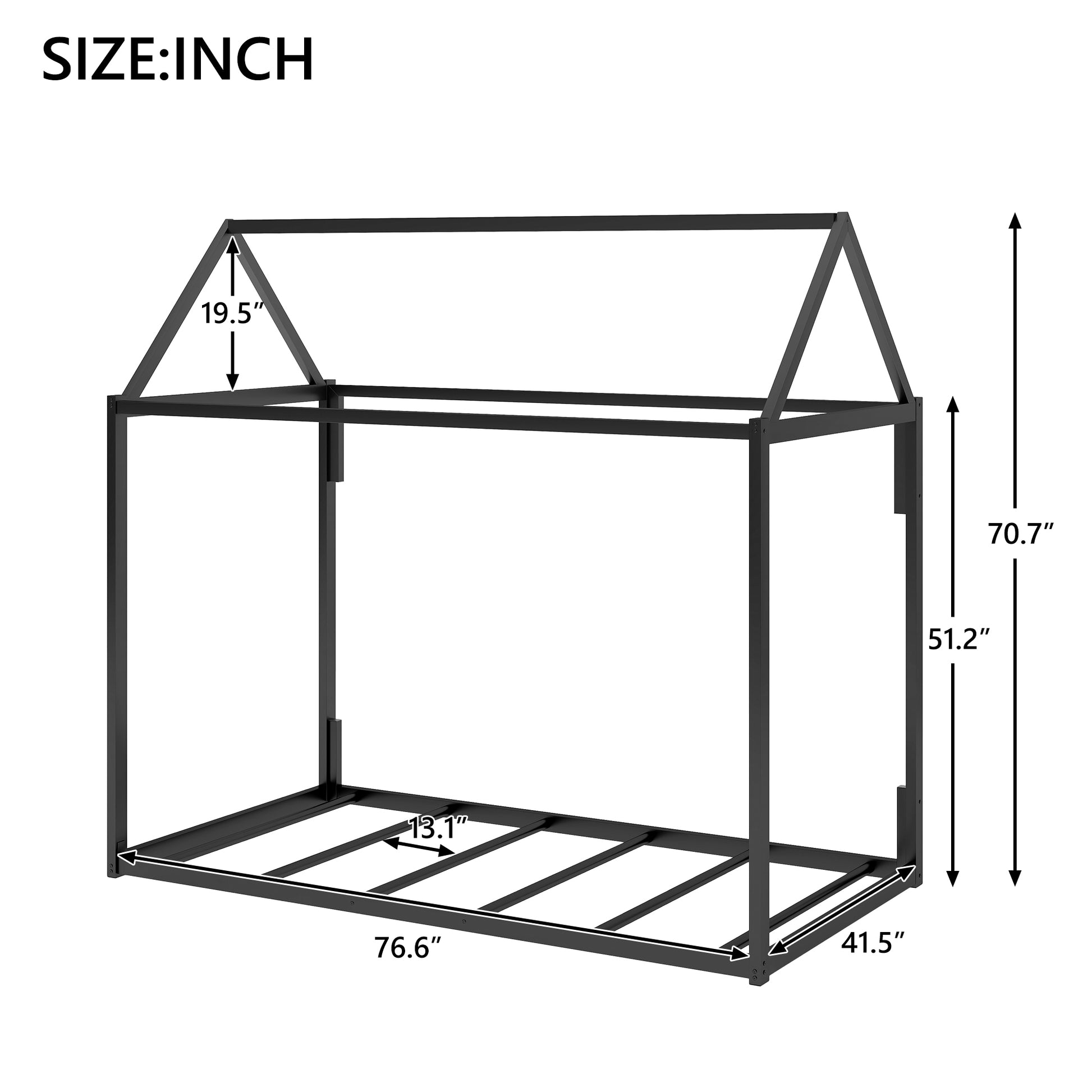 Metal House Shape Platform Bed, Twin Black Metal