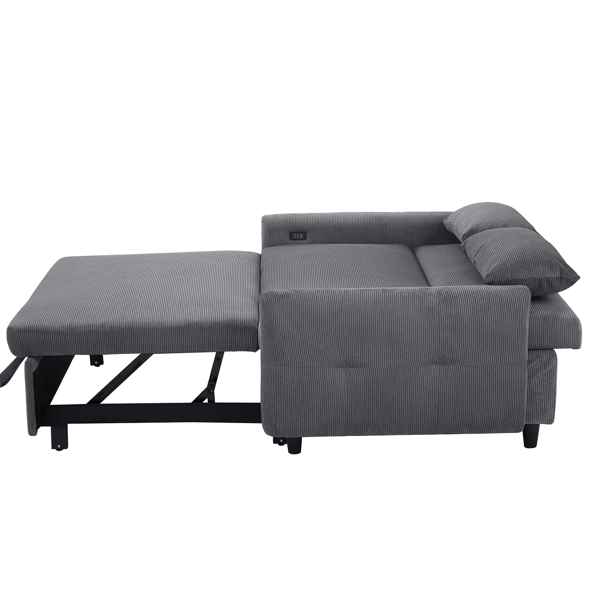 57.48" Pull Out Sofa Bed Convertible Couch 2 Seat Loveseat Sofa Modern Sleeper Sofa With Two Throw Pillows And Usb Ports For Living Room, Dark Grey Dark Grey Foam Corduroy