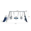 Xns052 Grey And Blue Interesting Six Function Swingset With Net Swing Metal Plastic Safe Swing Set 440Lbs For Outdoor Playground For Age 3 With 31.5In Net Swing Grey Blue Steel