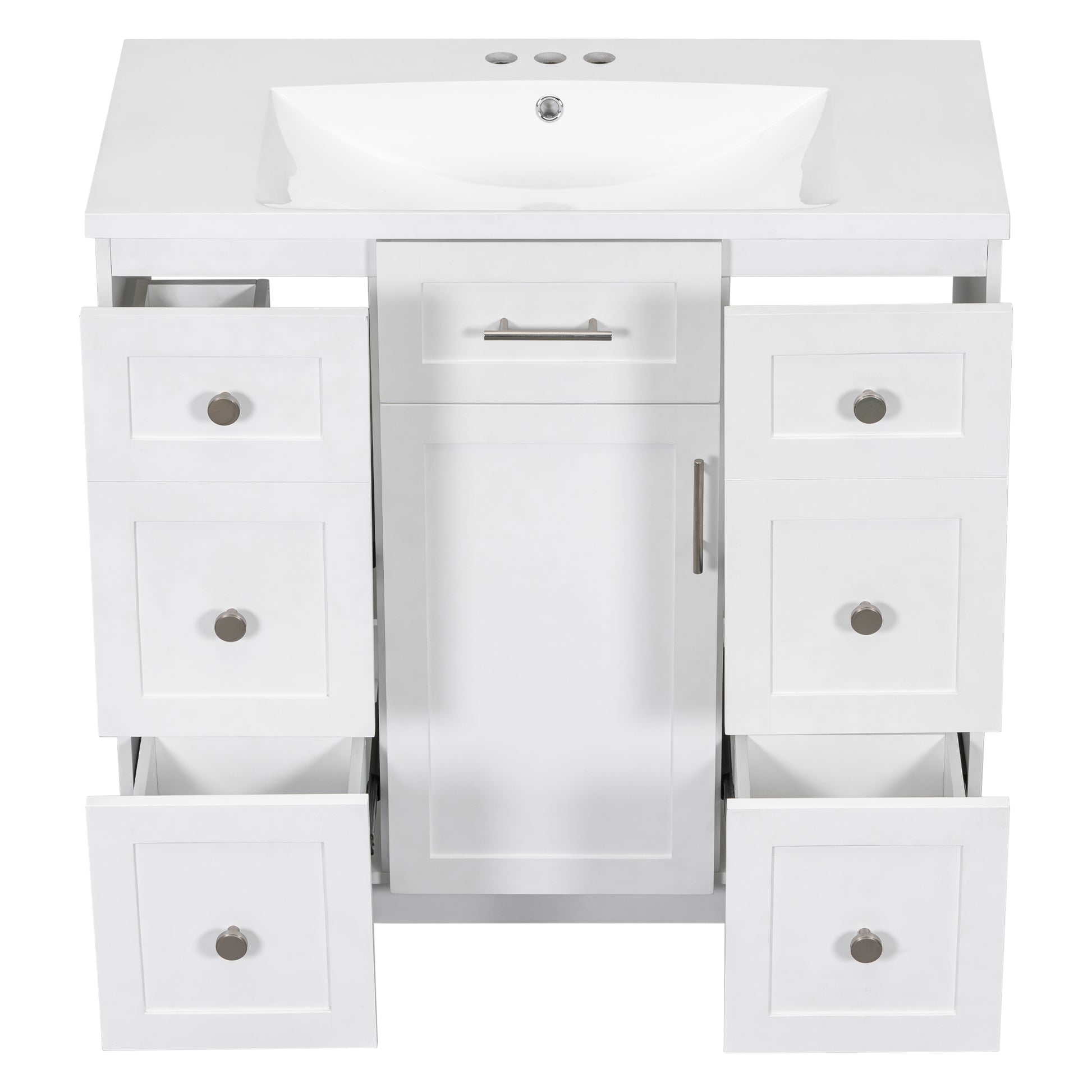 Modern White 36 Inch Freestanding Bathroom Vanity Cabinet With Resin Integrated Basin With 4 Drawers 1 Soft Close Door, Multi Functional Storage White Mdf