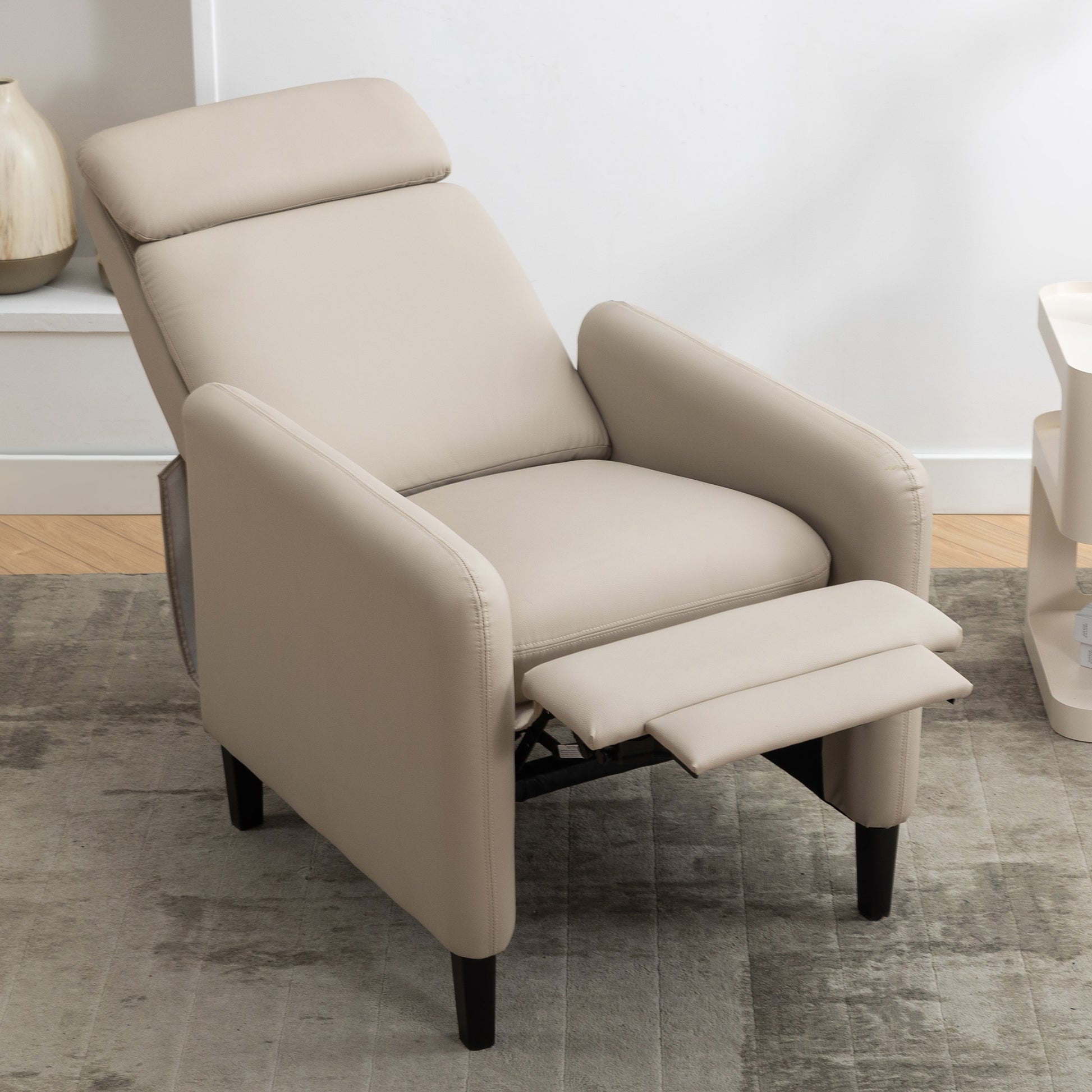 Modern Artistic Color Design Adjustable Recliner Chair Pu Leather For Living Room Bedroom Home Theater, Beige Beige Pu Leather