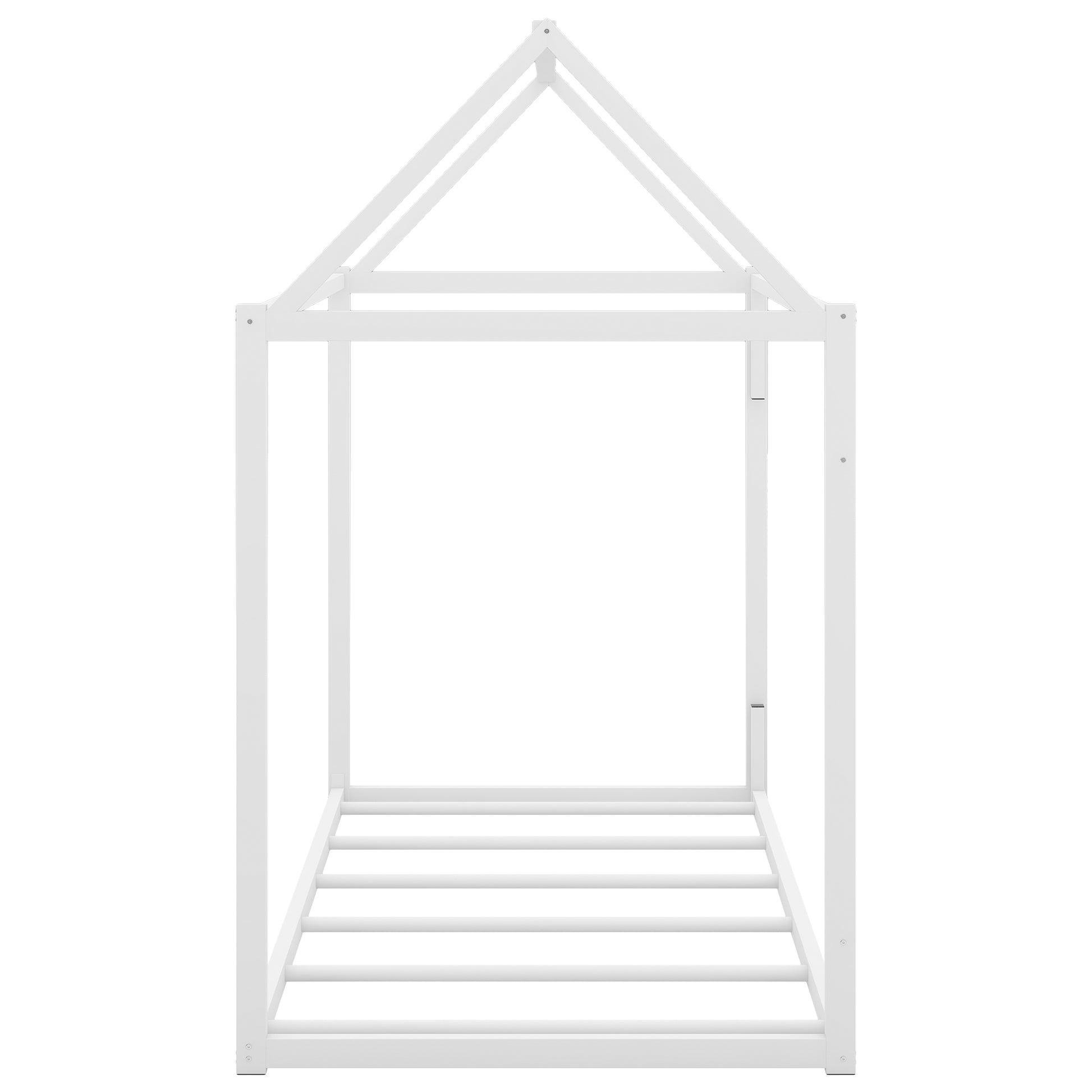 Metal House Shape Platform Bed, Twin White Metal