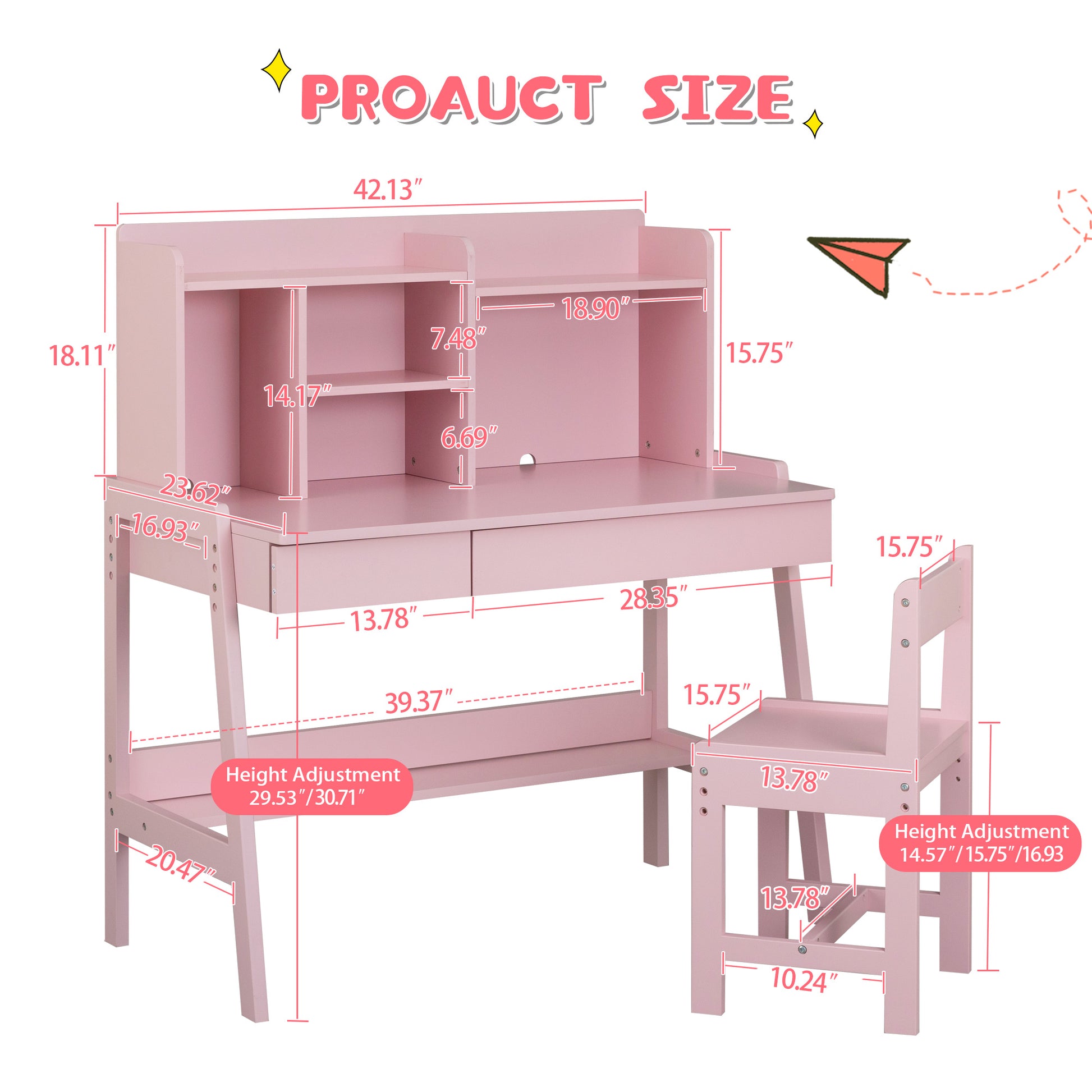 Modern Classic Desk, Children'S Desk, Solid Wood Desk, Bedroom Boy And Girl Family Desk And Chair Set, Compact, Multi Space Available, Multi Color Optional, Multi Storage Space, Color: Pink Pink Light Brown Desk And Chair Set Study Classic Pine