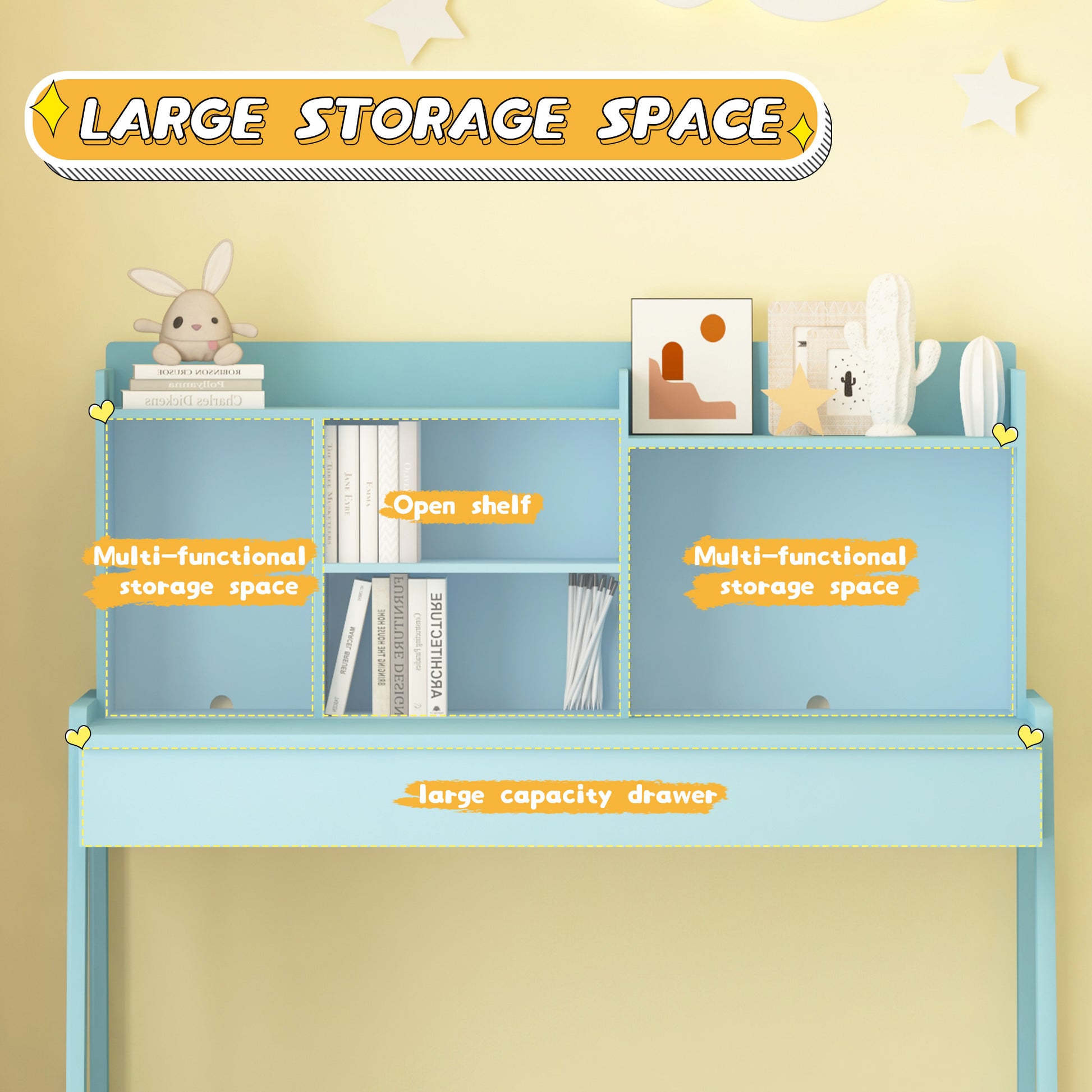 Modern Classic Desk, Children'S Desk, Solid Wood Desk, Bedroom Boy And Girl Family Desk And Chair Set, Compact, Multi Space Available, Multi Color Optional, Multi Storage Space, Color:Blue Antique Blue Light Brown Study Classic Pine Solid Wood Mdf