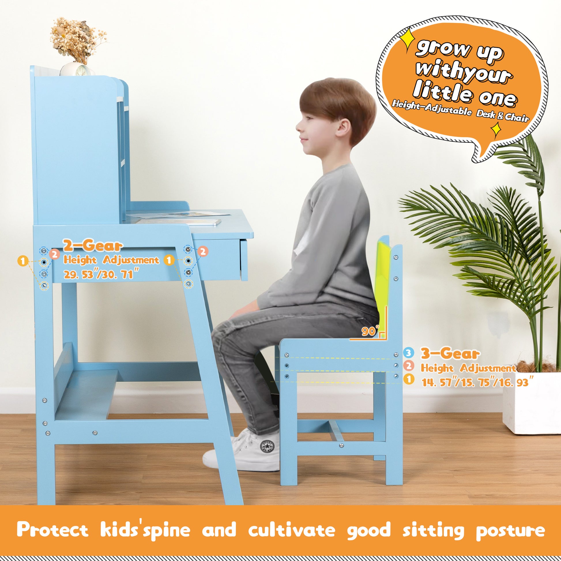 Modern Classic Desk, Children'S Desk, Solid Wood Desk, Bedroom Boy And Girl Family Desk And Chair Set, Compact, Multi Space Available, Multi Color Optional, Multi Storage Space, Color:Blue Antique Blue Light Brown Study Classic Pine Solid Wood Mdf