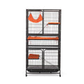 4 Story Pet Cage, Bunny Hutch With Ladder, Lockable Wheels And Removable Tray, Black And Orange Black Metal