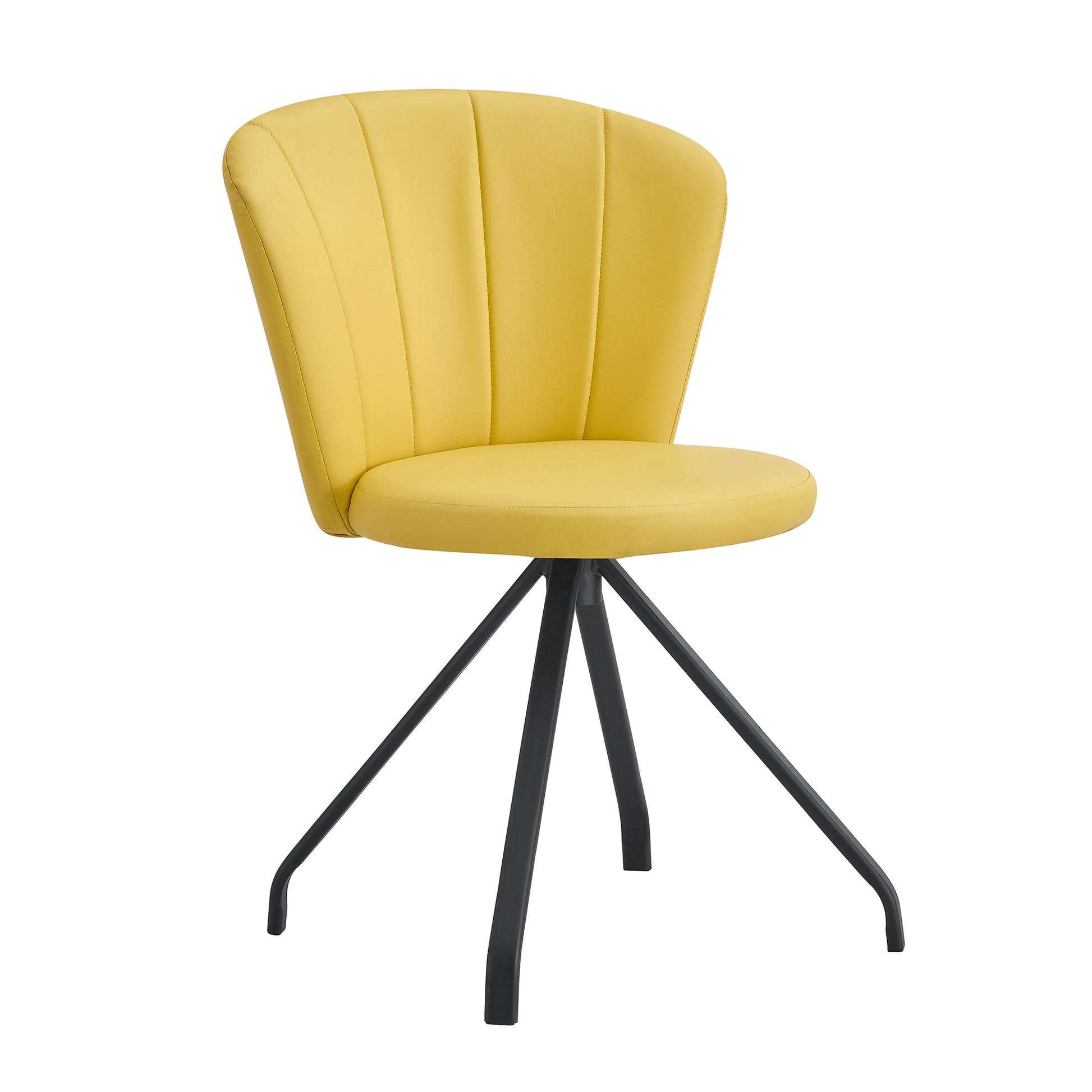 Light Yellow 360 Swivel Makeup Home Office Chair, Pu Vanity Chair, Nail Chair For Women, Queen Fancy Chair For Girls,Upholstered Chair With Black Metal Legs For Dining Room Bedroom And Living Room Metal Stripe Light Yellow Dining Room Sponge Dry Clean