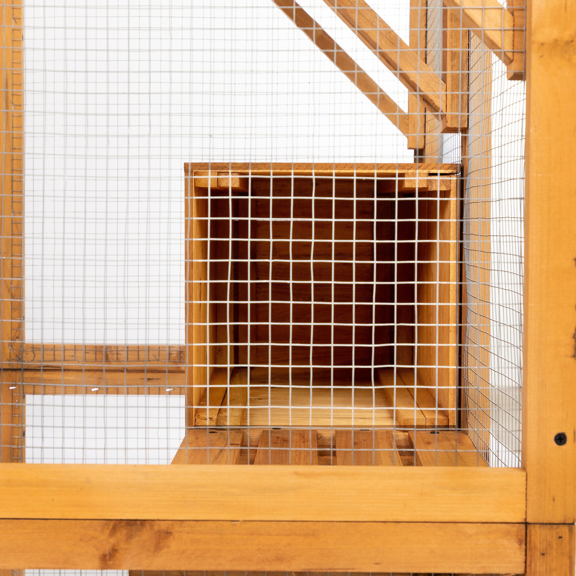 Outdoor Cat Enclosure, Large Wood Cat Cage With Sunlight Top Panel, Perches, Sleeping Boxes, Pet Playpen, Orange Orange Metal & Wood