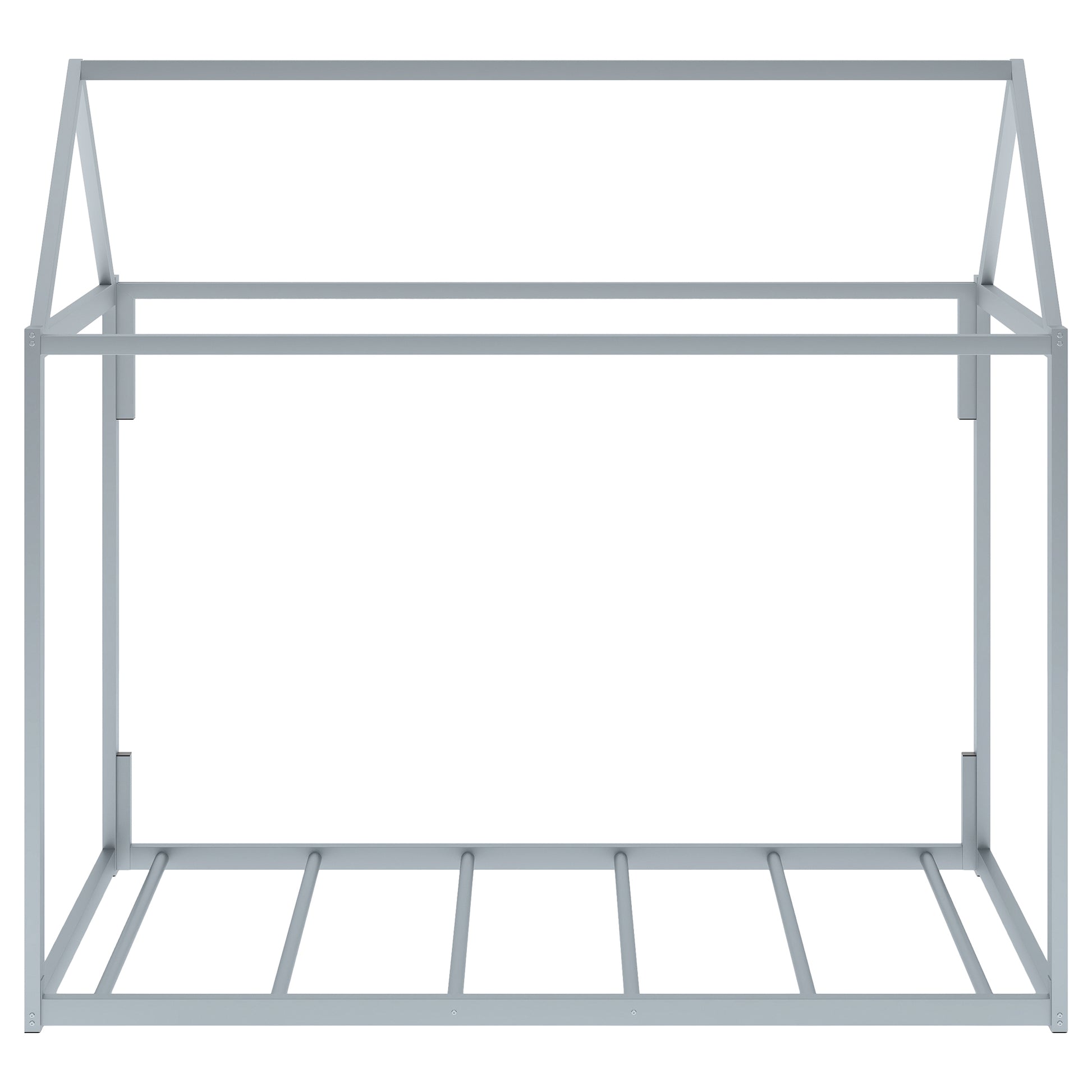 Metal House Shape Platform Bed, Twin Silver Metal