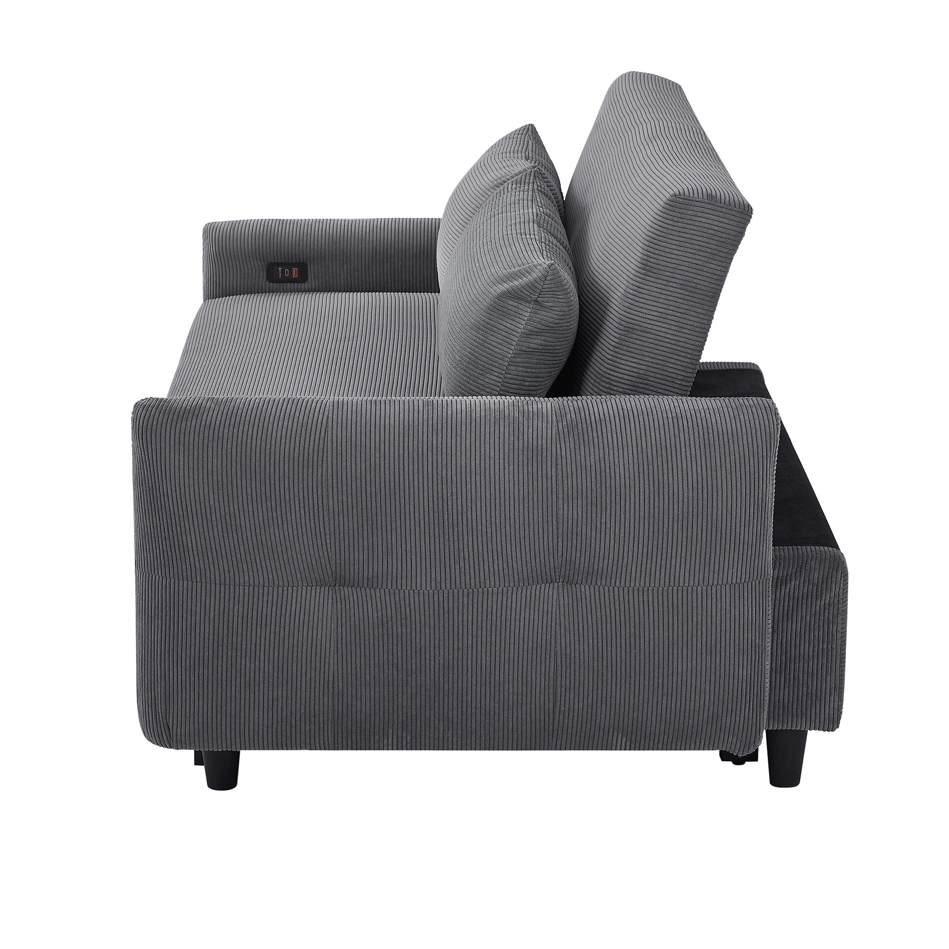 57.48" Pull Out Sofa Bed Convertible Couch 2 Seat Loveseat Sofa Modern Sleeper Sofa With Two Throw Pillows And Usb Ports For Living Room, Dark Grey Dark Grey Foam Corduroy