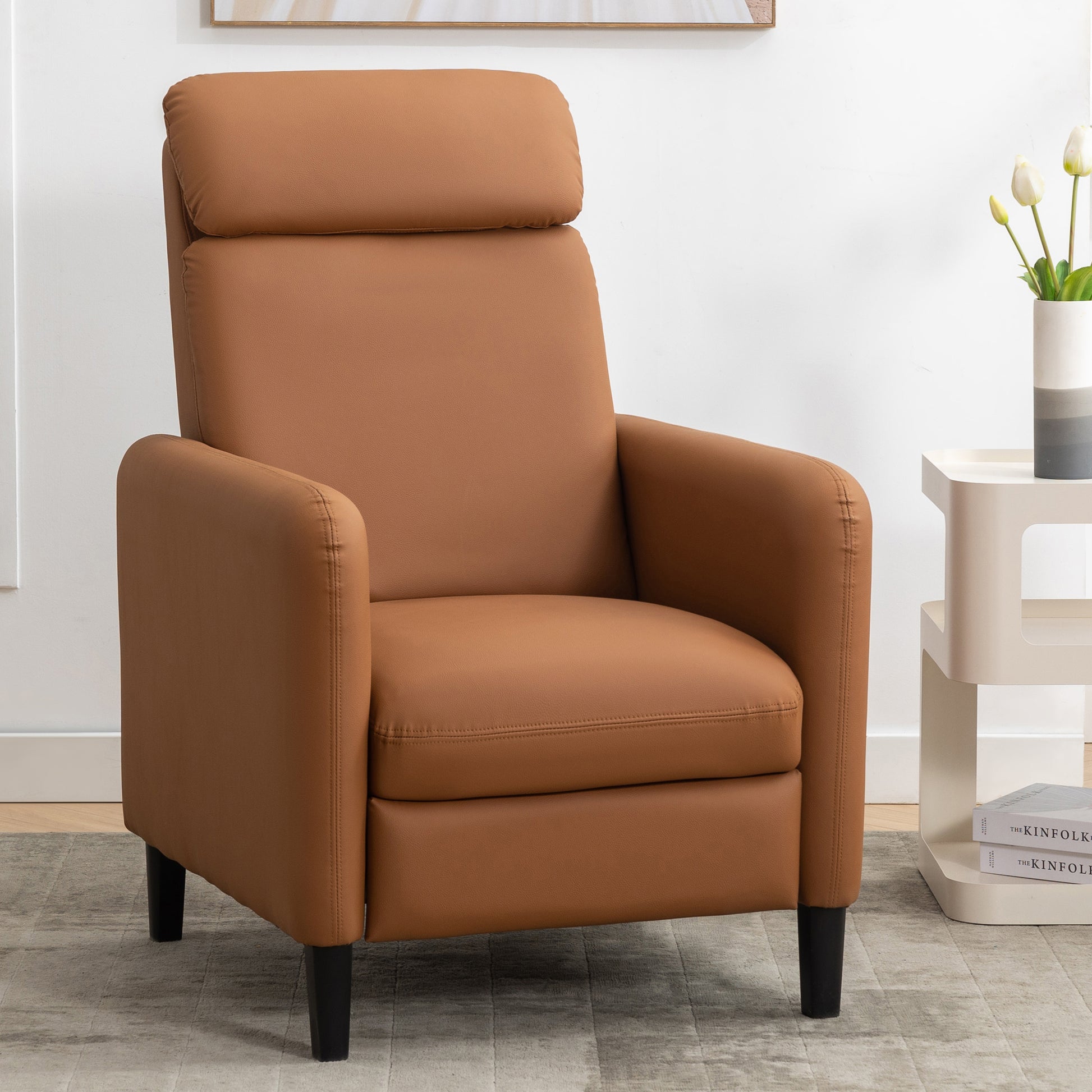 Modern Artistic Color Design Adjustable Recliner Chair Pu Leather For Living Room Bedroom Home Theater, Burnt Orange Burnt Orange Pu Leather