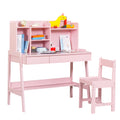 Modern Classic Desk, Children'S Desk, Solid Wood Desk, Bedroom Boy And Girl Family Desk And Chair Set, Compact, Multi Space Available, Multi Color Optional, Multi Storage Space, Color: Pink Pink Light Brown Desk And Chair Set Study Classic Pine