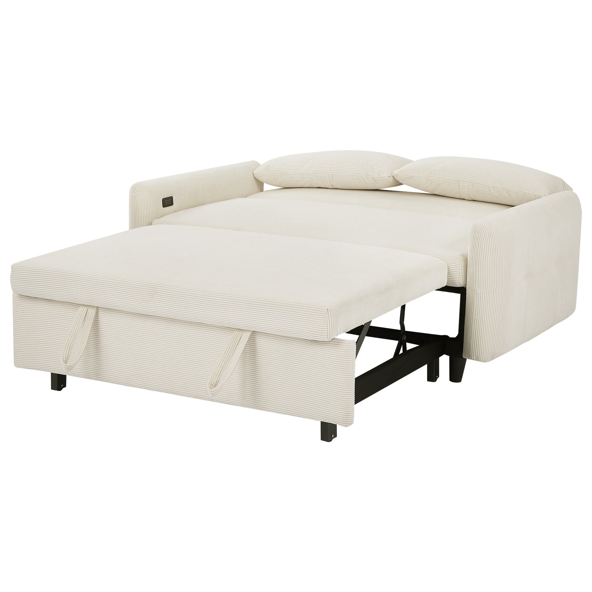 57.48" Pull Out Sofa Bed Convertible Couch 2 Seat Loveseat Sofa Modern Sleeper Sofa With Two Throw Pillows And Usb Ports For Living Room, Beige Old Sku:Wf317760Aaa Beige Foam Corduroy 2 Seat