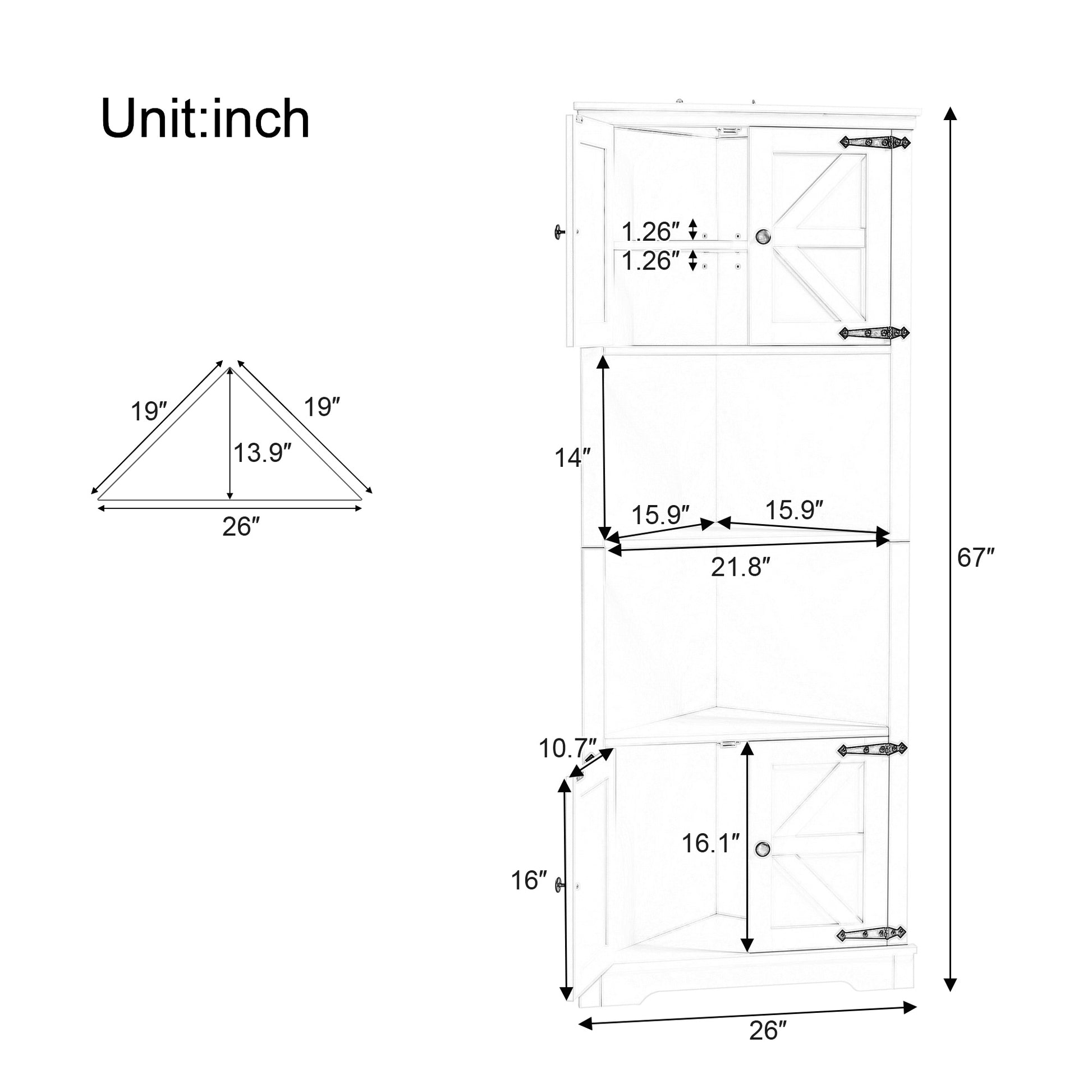 Tall Bathroom Storage Cabinet, Corner Cabinet With Doors And Adjustable Shelf, Mdf Board, White White Mdf