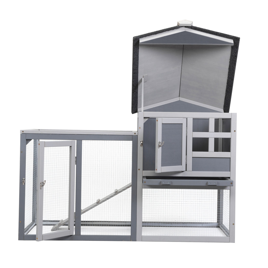 Indoor Outdoor Rabbit Hutch, Bunny Cage With Run, Pull Out Tray, Guinea Pig House For Small Animals, Gray Gray Metal & Wood