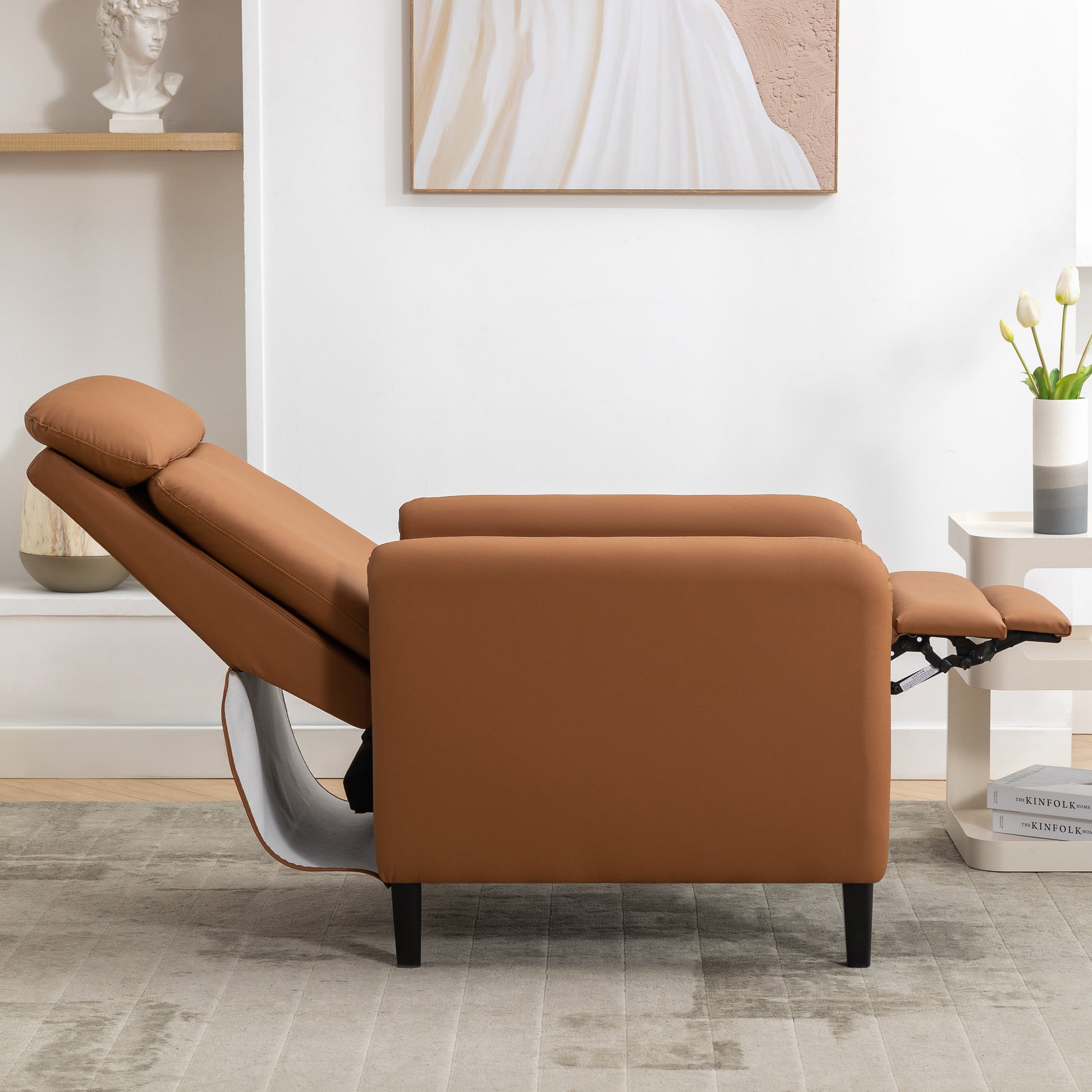 Modern Artistic Color Design Adjustable Recliner Chair Pu Leather For Living Room Bedroom Home Theater, Burnt Orange Burnt Orange Pu Leather