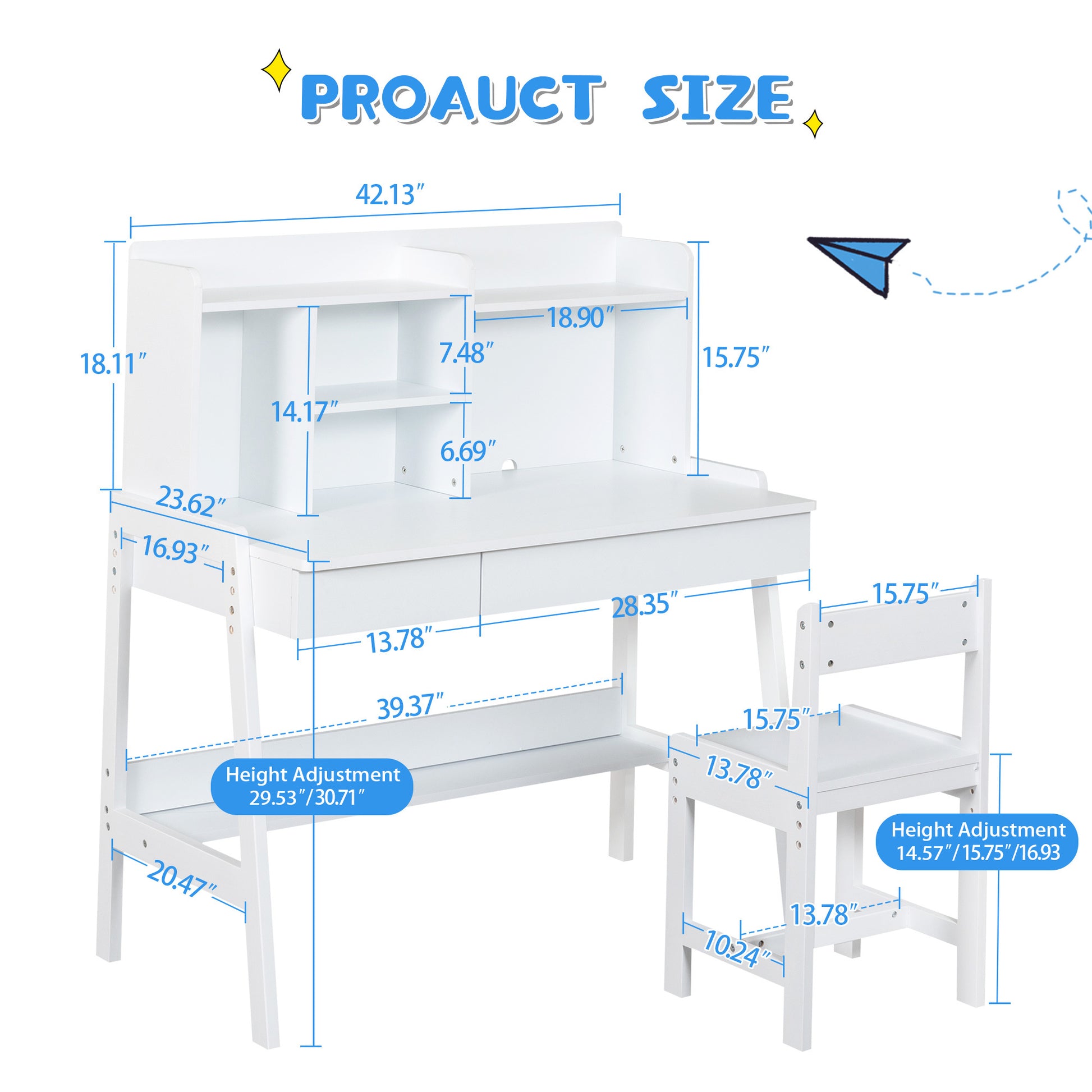 Modern Classic Desk, Children'S Desk, Solid Wood Desk, Bedroom Boy And Girl Family Desk And Chair Set, Compact, Multi Space Available, Multi Color Optional, Multi Storage Space, Color:White White Light Brown Desk And Chair Set Study Classic Pine