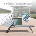 Chaise Lounge Outdoor Set Of 2, Lounge Chairs For Outside With Wheels, Outdoor Lounge Chairs With 5 Adjustable Position, Pool Lounge Chairs For Patio, Beach, Yard, Deck, Poolside Grey,2 Lounge Chairs Grey Aluminium