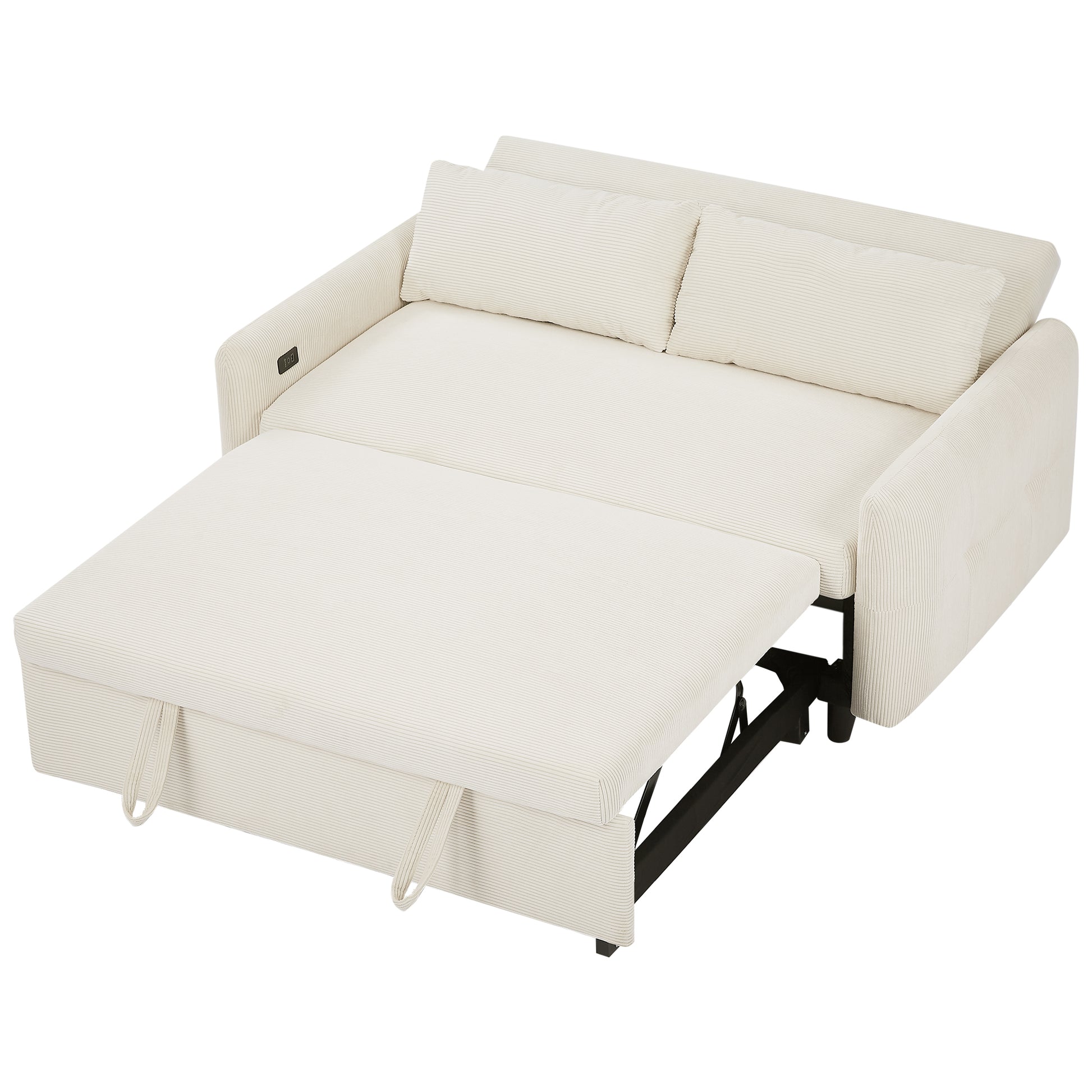 57.48" Pull Out Sofa Bed Convertible Couch 2 Seat Loveseat Sofa Modern Sleeper Sofa With Two Throw Pillows And Usb Ports For Living Room, Beige Old Sku:Wf317760Aaa Beige Foam Corduroy 2 Seat