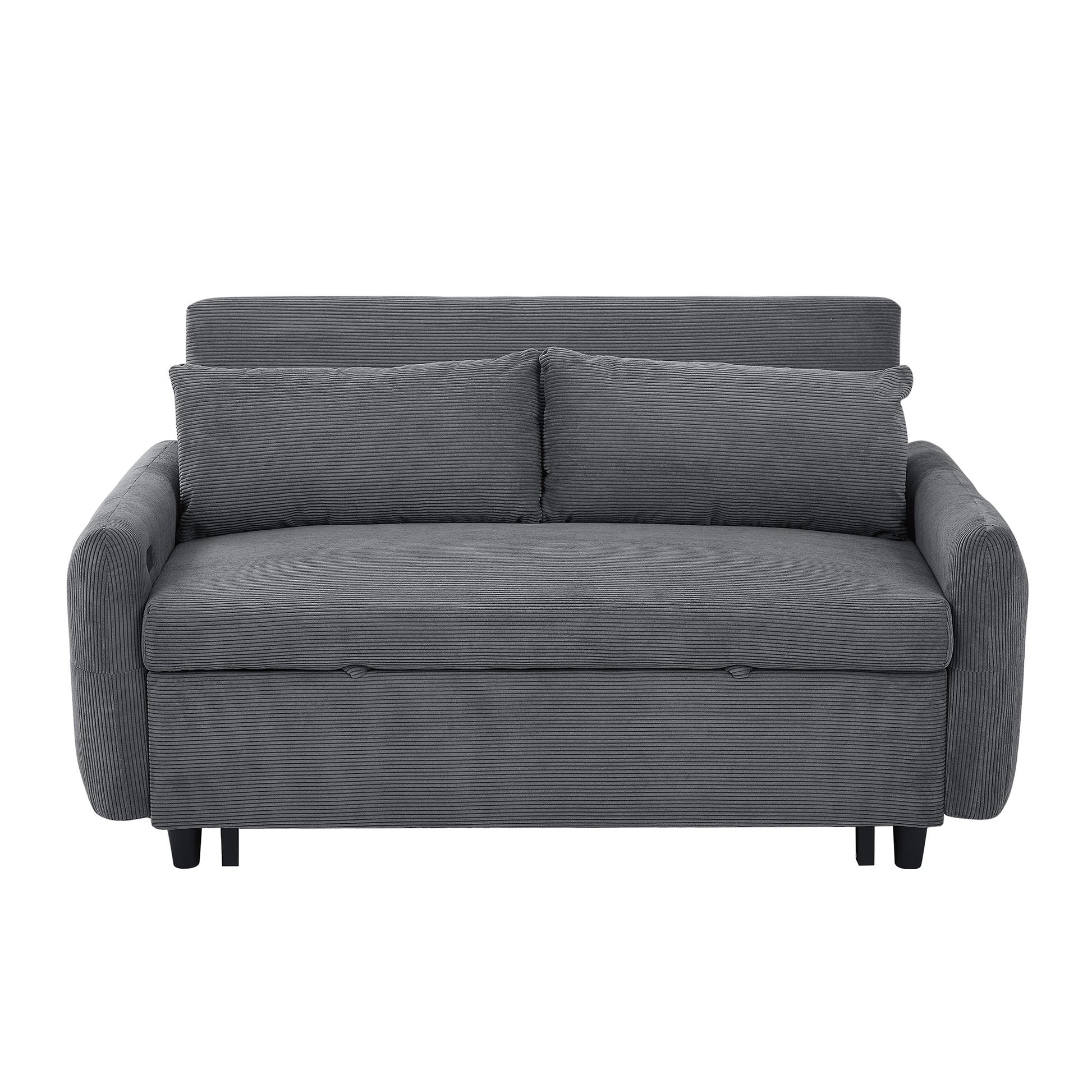 57.48" Pull Out Sofa Bed Convertible Couch 2 Seat Loveseat Sofa Modern Sleeper Sofa With Two Throw Pillows And Usb Ports For Living Room, Dark Grey Dark Grey Foam Corduroy