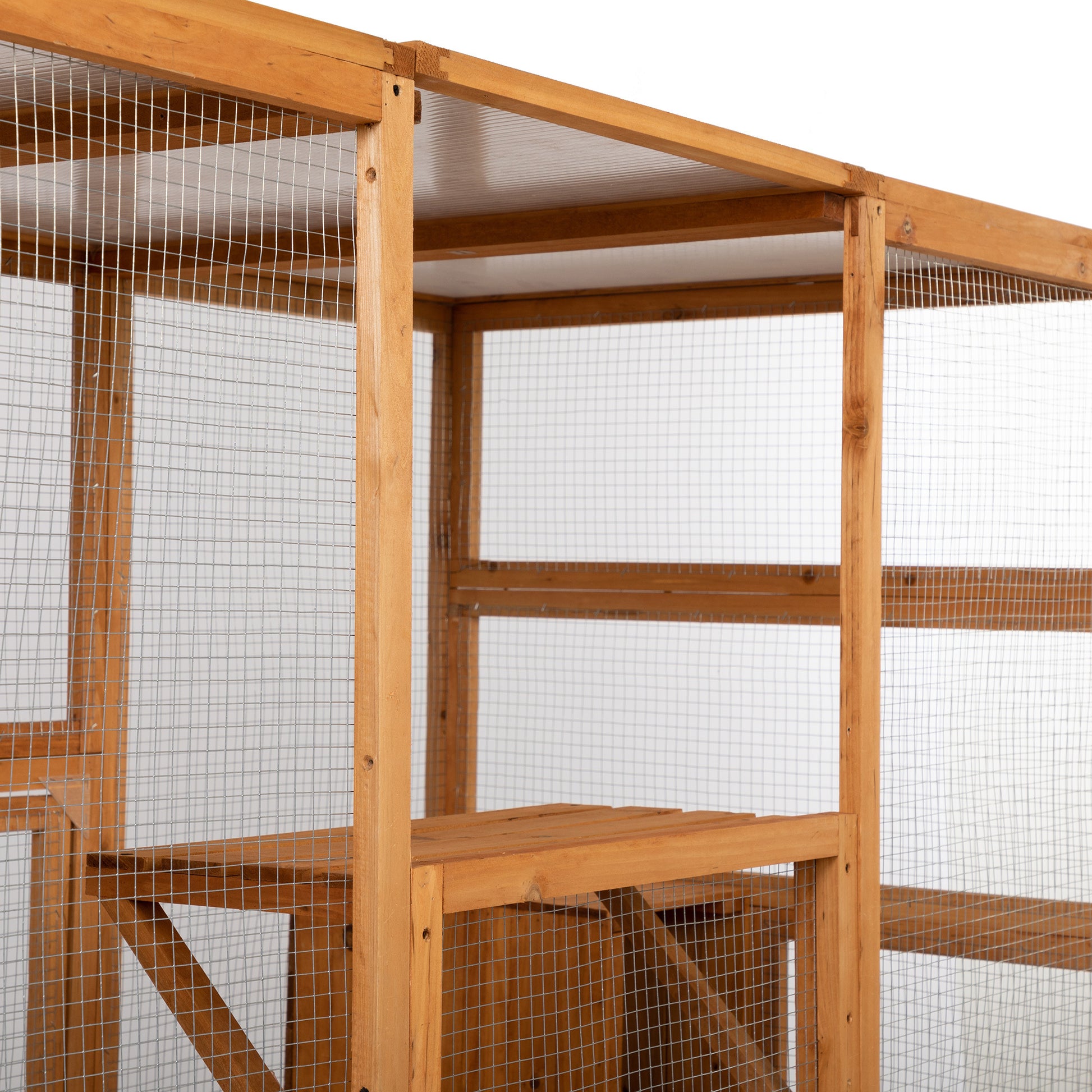 Outdoor Cat Enclosure, Large Wood Cat Cage With Sunlight Top Panel, Perches, Sleeping Boxes, Pet Playpen, Orange Orange Metal & Wood