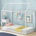 Metal House Shape Platform Bed, Twin White Metal