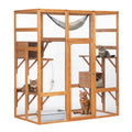 Outdoor Cat Enclosure, Large Wood Cat Cage With Sunlight Top Panel, Perches, Sleeping Boxes, Pet Playpen, Orange Orange Metal & Wood