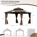 10' X 10' Hardtop Gazebo, Aluminum Metal Gazebo With Galvanized Steel Double Roof Canopy, Curtain And Netting, Permanent Gazebo Pavilion For Party, Wedding, Outdoor Dining, Brown Brown Aluminum