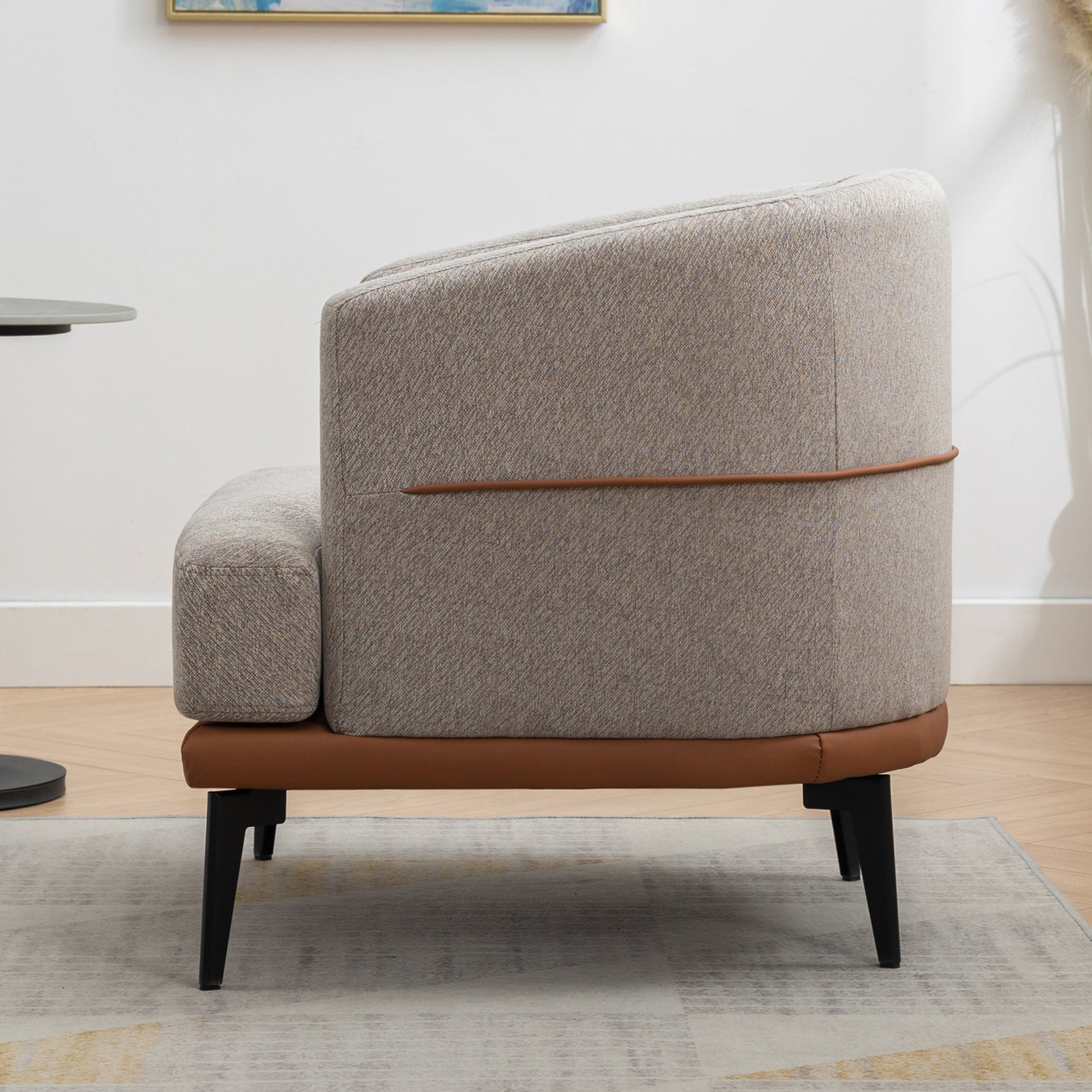 Modern Two Tone Barrel Fabric Chair, Upholstered Round Armchair For Living Room Bedroom Reading Room, Burnt Orange Burnt Orange Linen