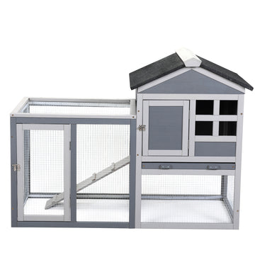 Indoor Outdoor Rabbit Hutch, Bunny Cage With Run, Pull Out Tray, Guinea Pig House For Small Animals, Gray Gray Metal & Wood