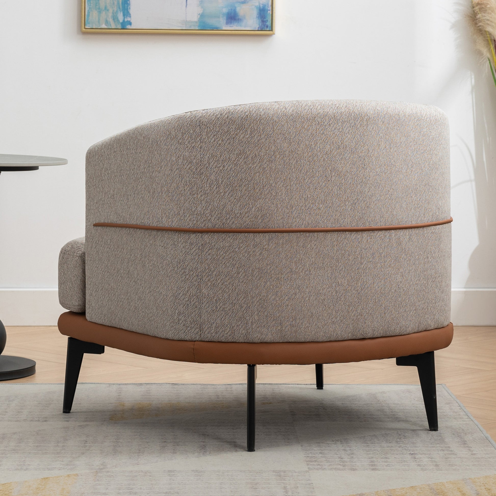 Modern Two Tone Barrel Fabric Chair, Upholstered Round Armchair For Living Room Bedroom Reading Room, Burnt Orange Burnt Orange Linen