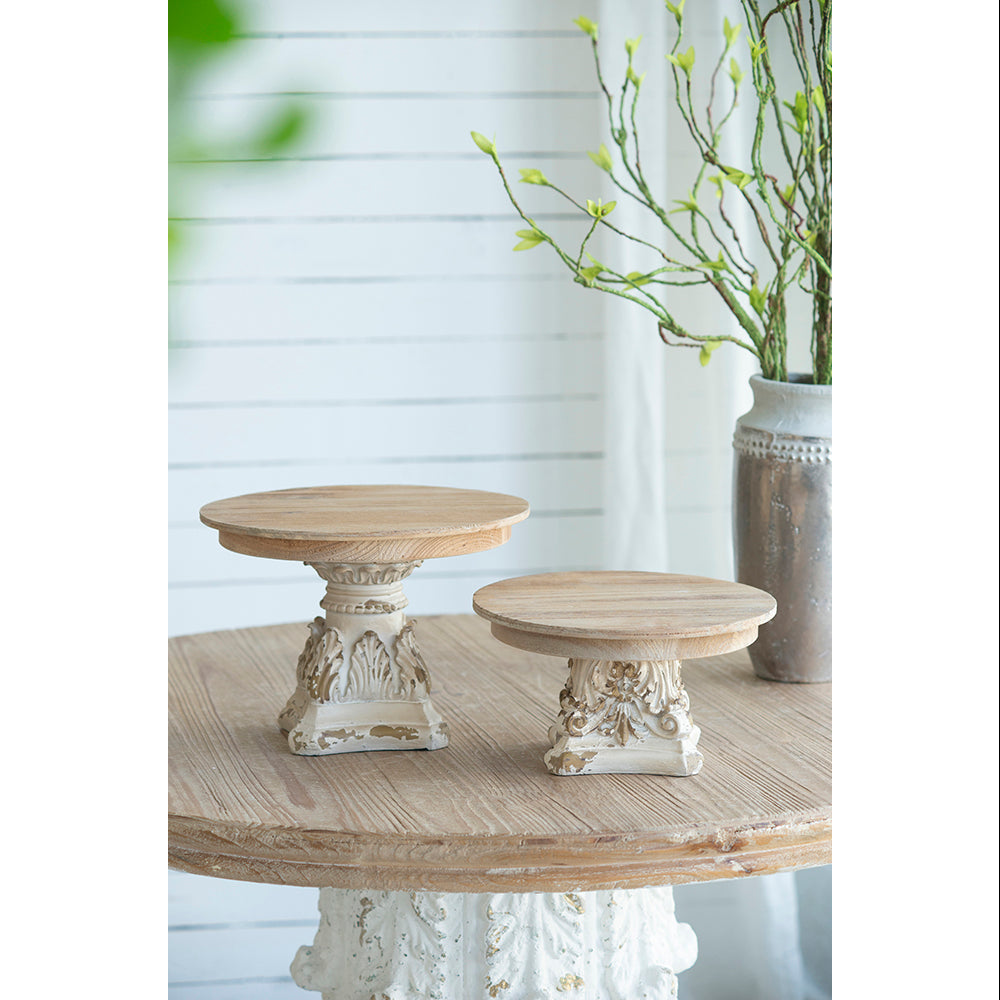 D9.5" X 5.5" Cake Stand, Wood Cake Plate With Magnesium Base Cream Brown Magnesium Oxide