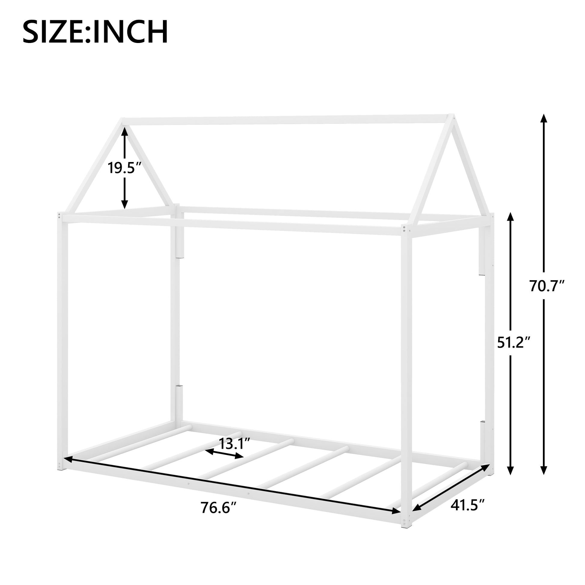 Metal House Shape Platform Bed, Twin White Metal