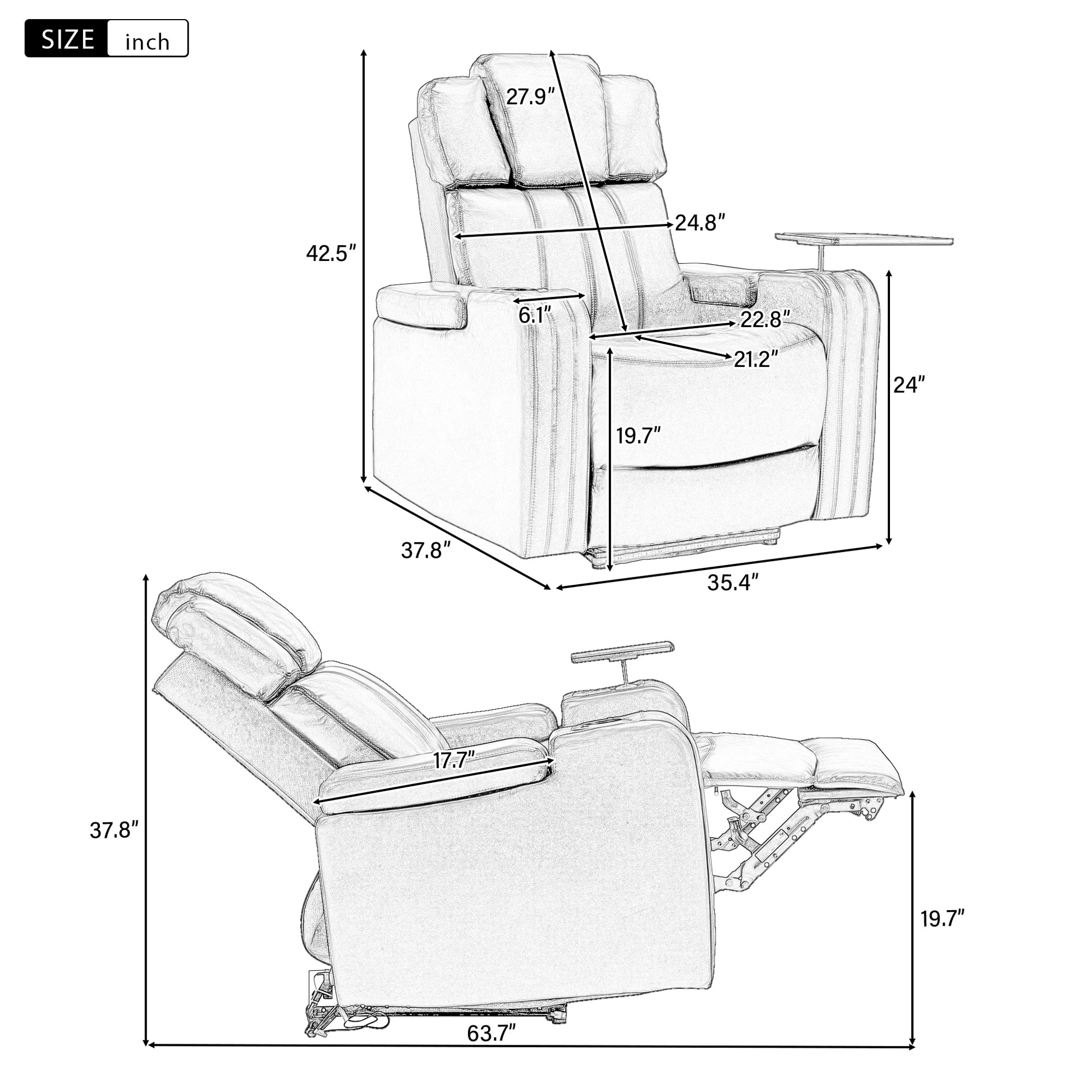 Pu Leather Power Recliner Individual Seat Home Theater Recliner With Cooling Cup Holder, Bluetooth Speaker, Led Lights, Usb Ports, Tray Table, Arm Storage For Living Room, Blue Blue Foam Pu