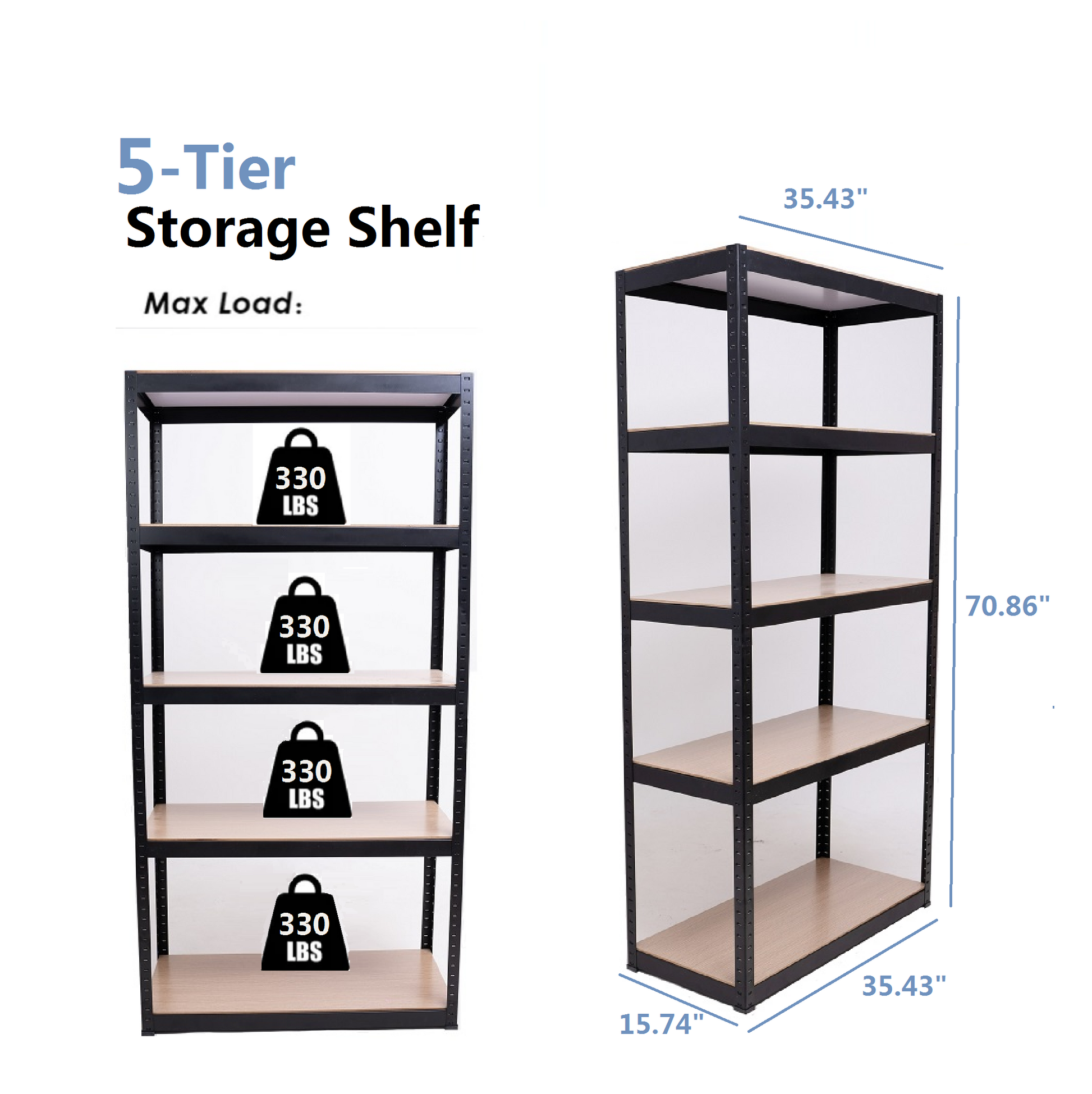 Storage Shelves 5 Tier Adjustable Garage Storage Shelving, Heavy Duty Metal Storage Utility Rack Shelf Unit For Warehouse Pantry Closet Kitchen, 23.6" X 15.7" X 47.2", Black Black Steel