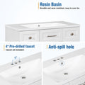 Modern White 36 Inch Freestanding Bathroom Vanity Cabinet With Resin Integrated Basin With 4 Drawers 1 Soft Close Door, Multi Functional Storage White Mdf