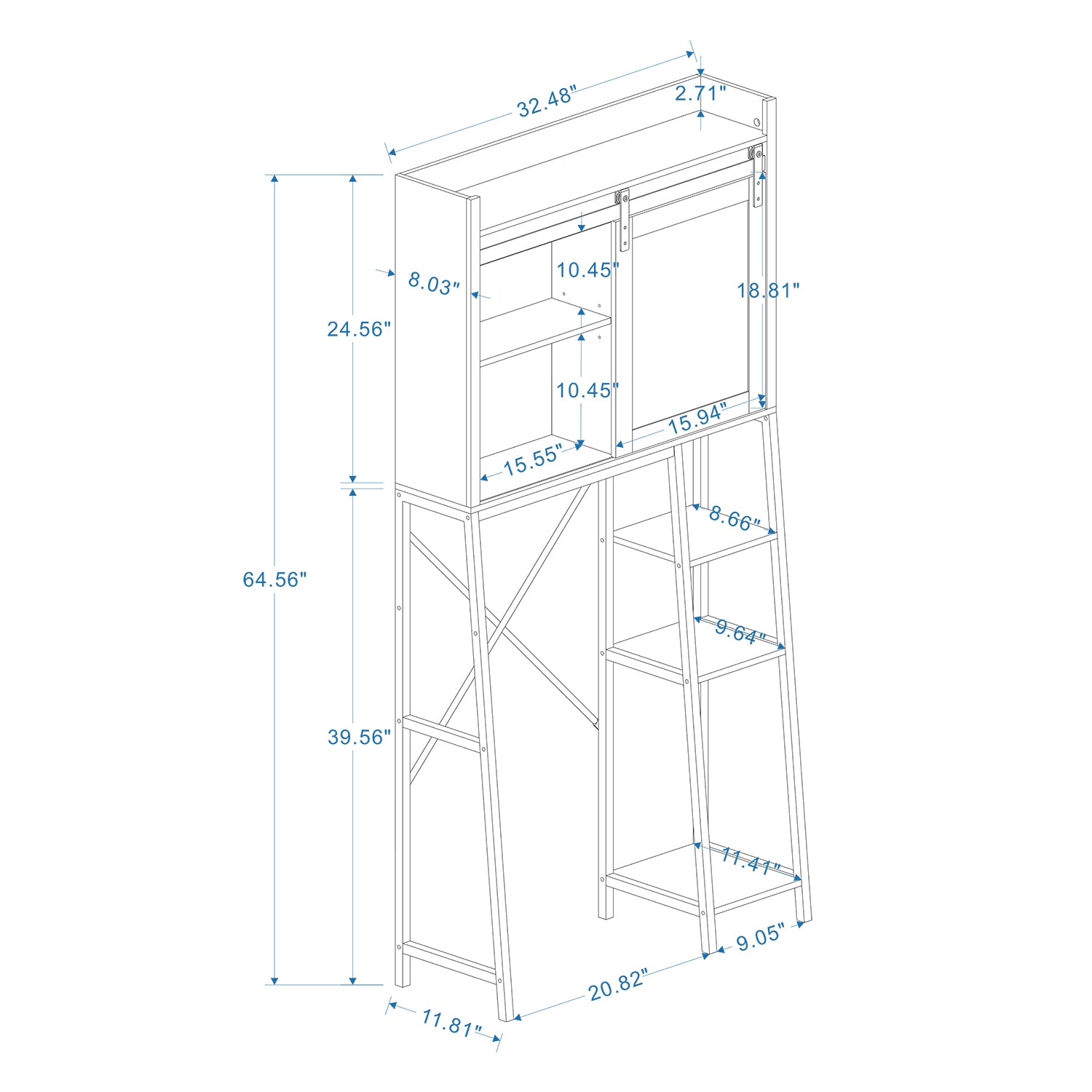 Over The Toilet Storage Cabinet, Bathroom Shelves Over Toilet With Sliding Barn Door,Adjustable Shelves And Side Storage Rack White White Black Mdf