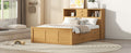 Full Size Wood Pltaform Bed With Twin Size Trundle, 3 Drawers, Upper Shelves And A Set Of Usb Ports & Sockets, Natural Natural Solid Wood Mdf