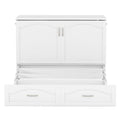 Full Size Murphy Bed Wall Bed With Drawer And A Set Of Sockets & Usb Ports, Pulley Structure Design, White White Solid Wood Mdf