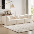 Mid Century Modern 3 Seater Sofa Couch For Living Room, Bedroom, Apartment, Studio, Small Space, Beige Light Beige Teddy