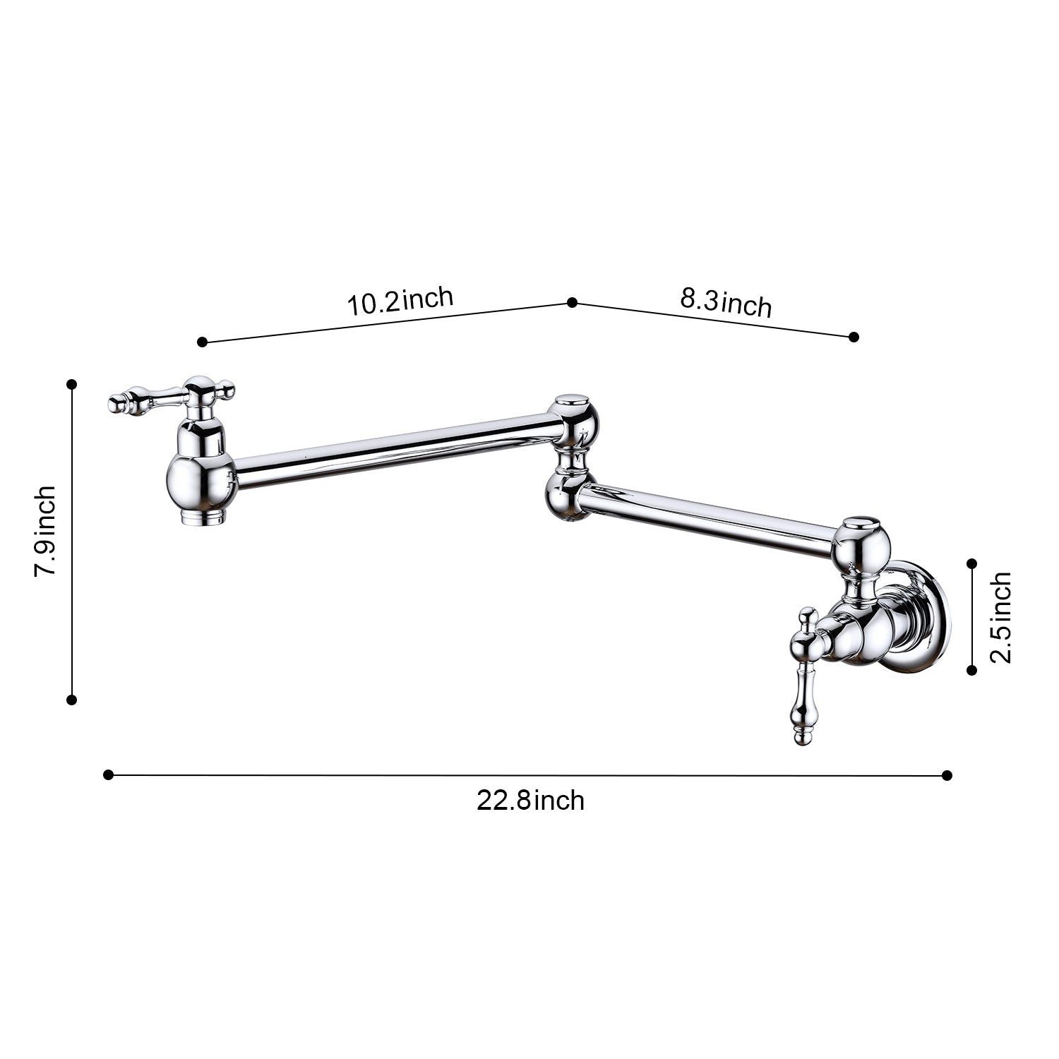 Wall Mount Folding Kitchen Pot Filler Faucet Chrome Brass