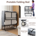 Folding Bed With Mattress, Sportable Foldable Bed With Storage Cover, Srollaway Bed For Adults With Memory Foam Mattress And Metal Frame, Scot Size Guest Bed On Wheels, 75 X 38 Black Metal Foam