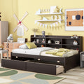 Twin Bed With Side Bookcase, Drawers ,Espresso Twin Espresso Pine