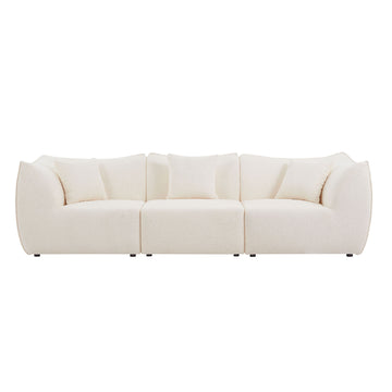 Mid Century Modern 3 Seater Sofa Couch For Living Room, Bedroom, Apartment, Studio, Small Space, Beige Light Beige Teddy