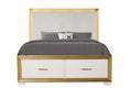 Contemporary Style 4Pc Queen Bedroom Set Made With Wood & Gold Finish Box Spring Not Required Queen White Wood 4 Piece Set Bedroom Bed Included,Dresser Included,Mirror Included,Nightstand Included Contemporary,Modern Solid Wood Mdf Built In Lighting Wood