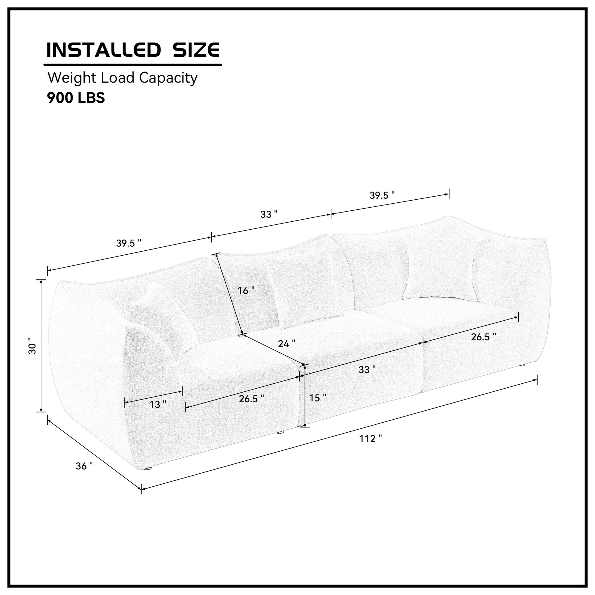 111 Inch Sofa, Comfy Sofa Couch With Deep Seats Modern Sofa 3 Seater Sofa, Couch For Living Room Apartment Lounge Grey Gray Teddy