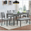 6 Piece Kitchen Dining Set, Rectangular Wooden Dining Table With 4 Upholstered Chairs And A Bench, Dining Table Set For 6 People, Living Room, Home Bar And Kitchen, Gray Upholstered Chair Wood Gray Seats 6 Wood Dining Room Acacia 4 Leg Rectangular Dining